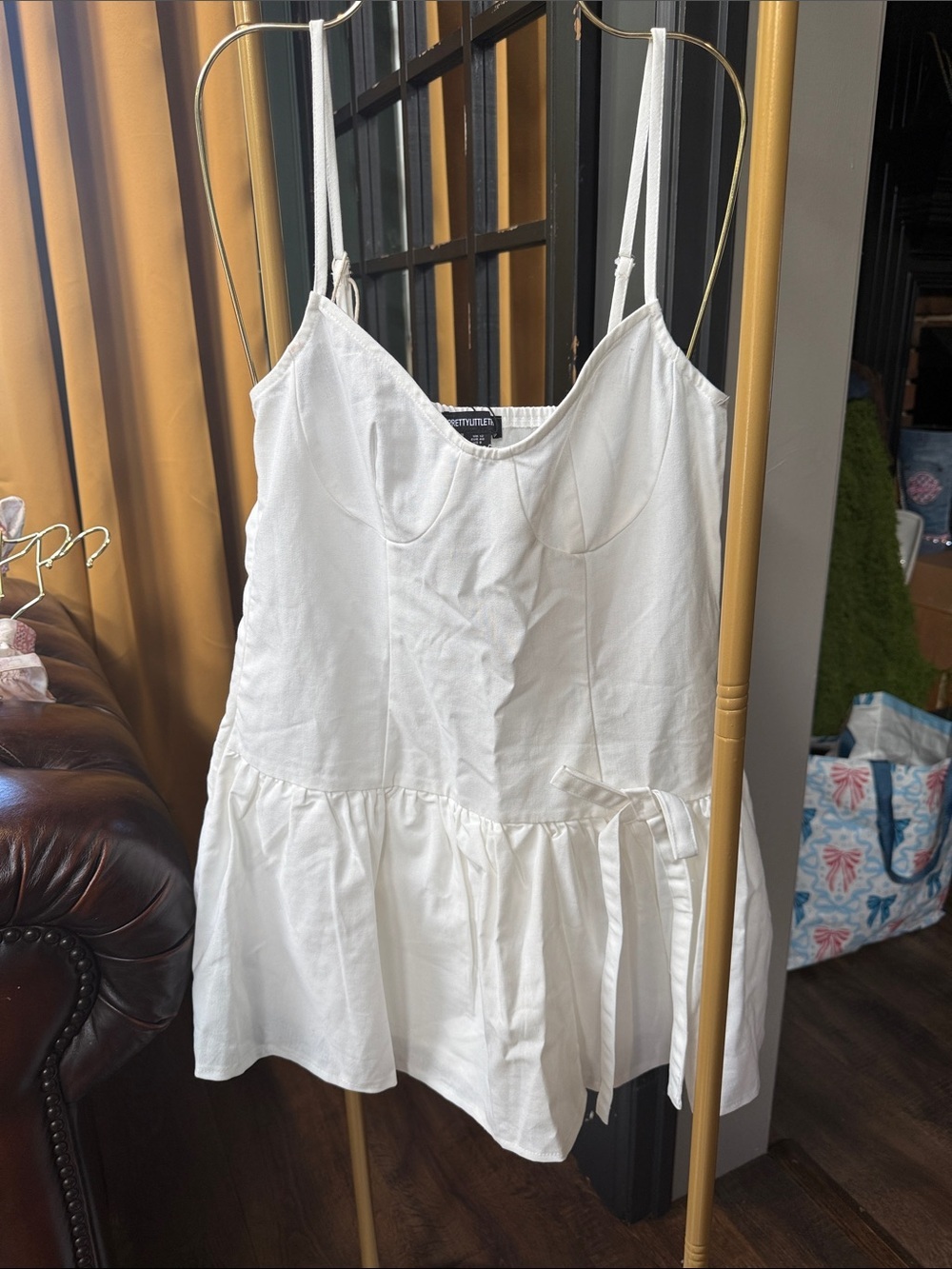 PrettyLittleThing White Ruffle-Hem Tie Cami Dress